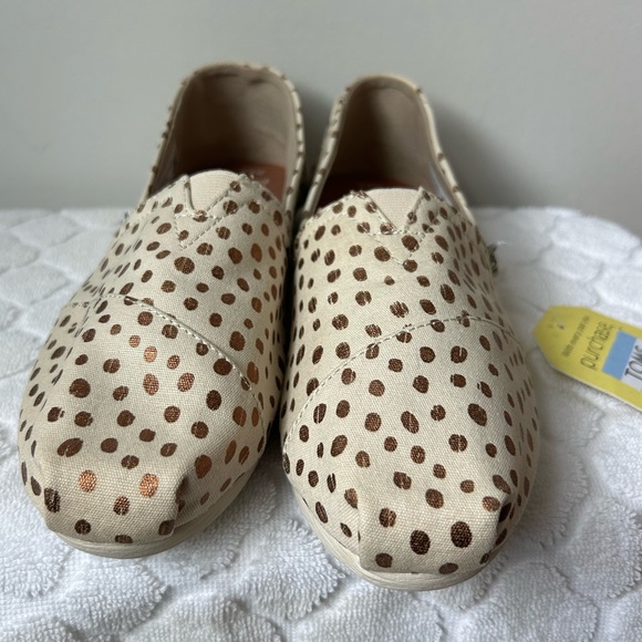 TOMS Womens Alpargata Rose Gold & Natural Canvas Dots Slip On Size 8.5 Polka Dot - Picture 2 of 8